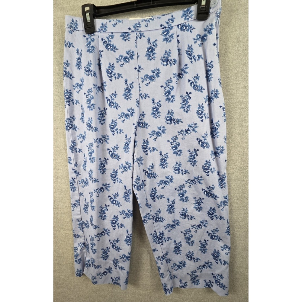 Chaus Blue Floral Straight Leg Capri Pants Size 12 Stretch Preppy Cottagecore